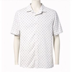 White Patterned Men's Perry Ellis Short Sleeve Cotton Stretch Shirt